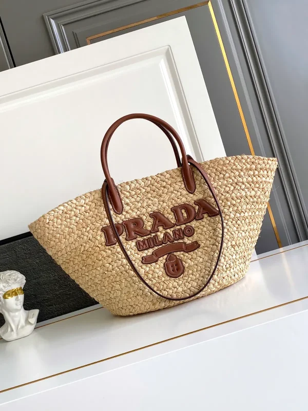 Prada Raffia Tote Bag with Leather Details image 1