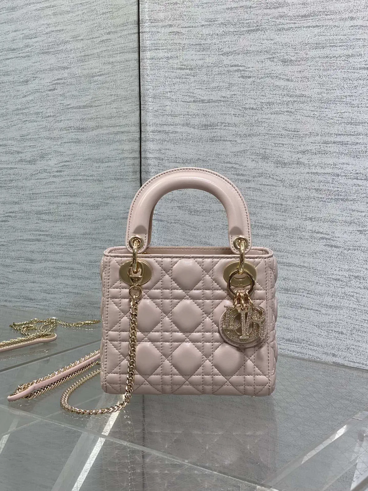 Dior Quilted Top Handle Bag with Crystal Charm image 1