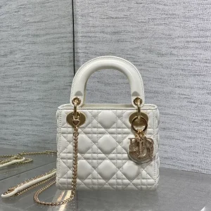 Dior White Quilted Top Handle Bag with Crystal Charm image 1