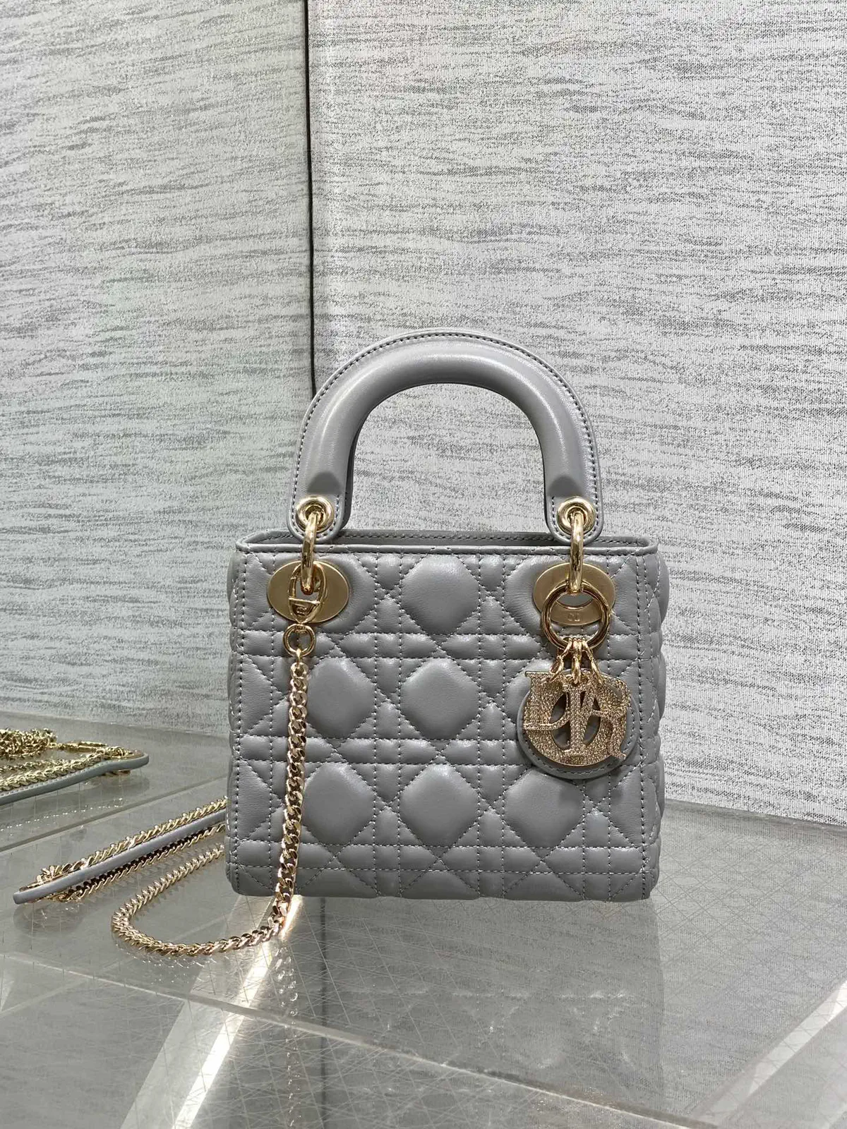 Dior Quilted Top Handle Bag with Crystal Charm image 1