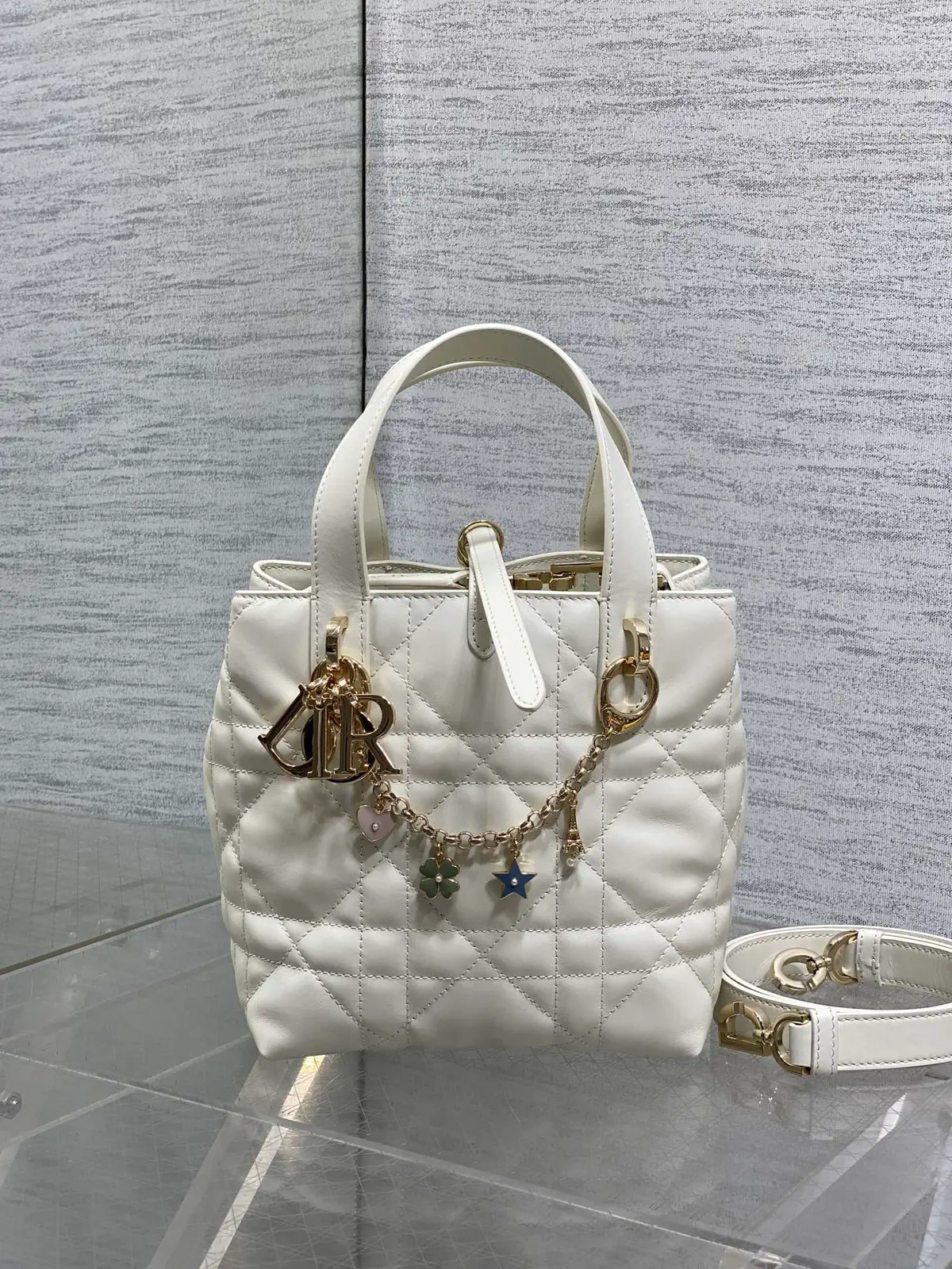 Dior White Quilted Top Handle Bag image 1
