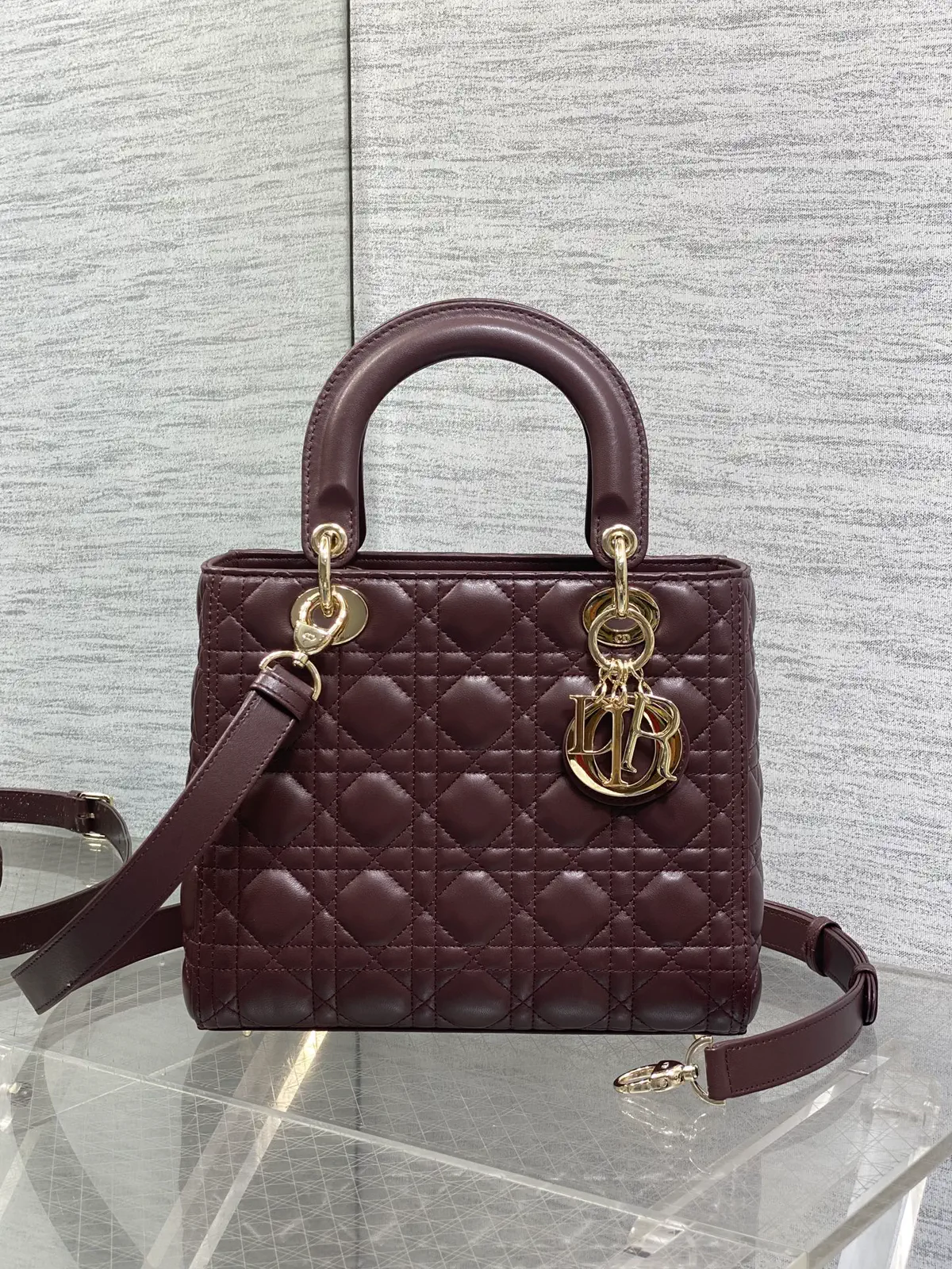 Dior Burgundy Quilted Top Handle Bag image 1