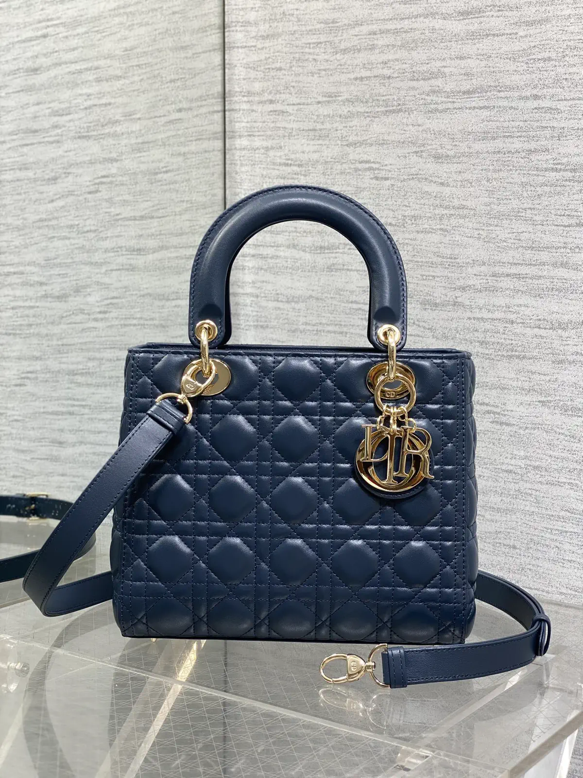 Dior Navy Quilted Top Handle Bag image 1