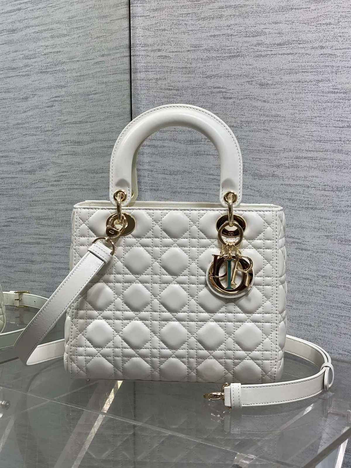 Dior White Quilted Top Handle Bag image 1