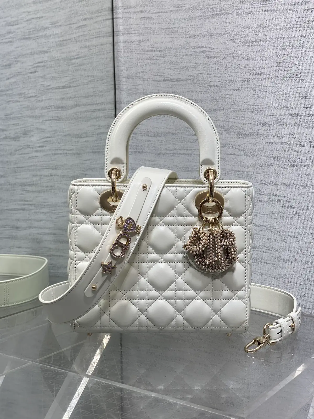 Dior White Quilted Top Handle Bag image 1