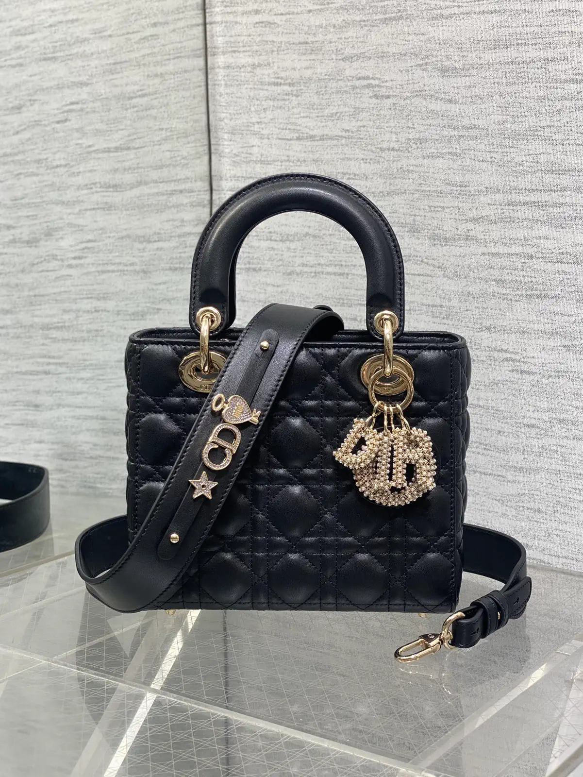 Dior Quilted Top Handle Bag with Pearl Charms image 1