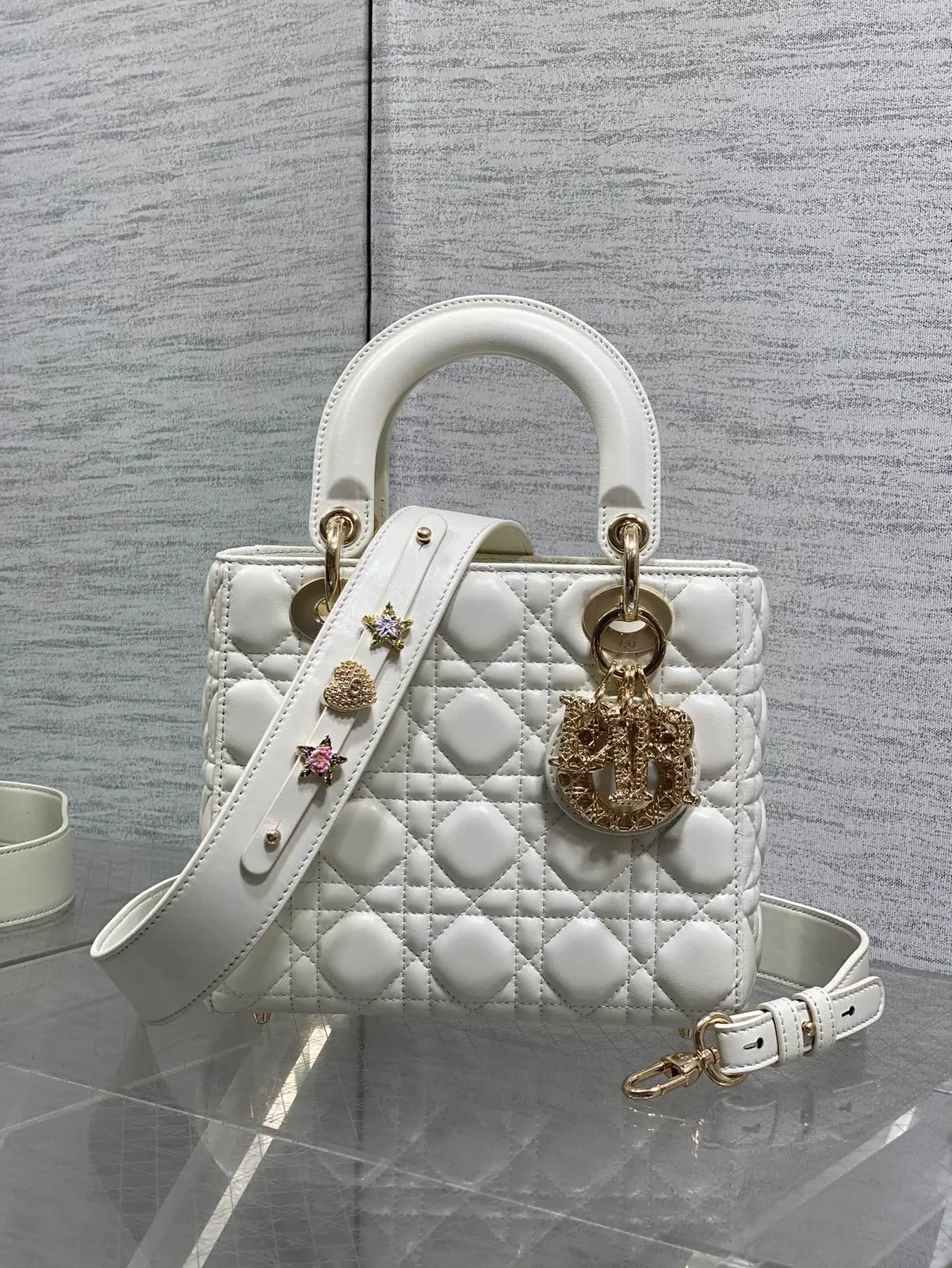 Dior White Quilted Top Handle Bag image 1