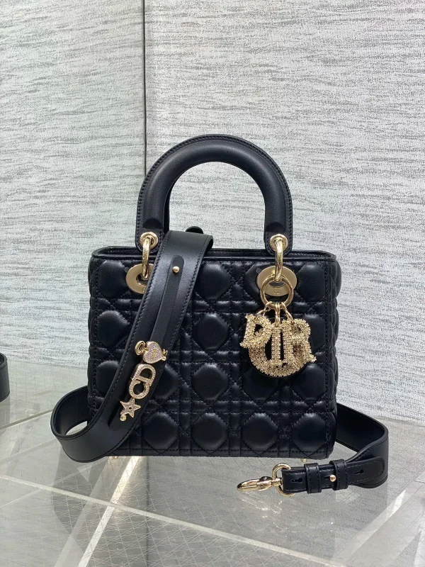 Dior Quilted Top Handle Bag with Crystal Charms image 1