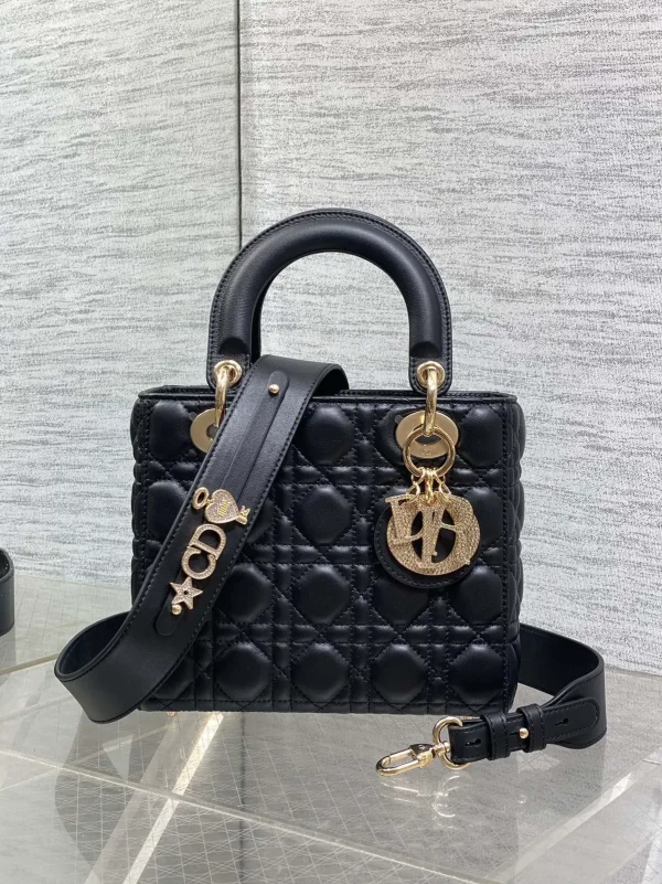 Dior Quilted Top Handle Bag with Crystal-Embellished Charm image 1
