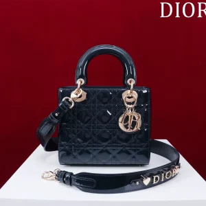 Dior Quilted Patent Leather Top Handle Bag with Adjustable Strap image 1