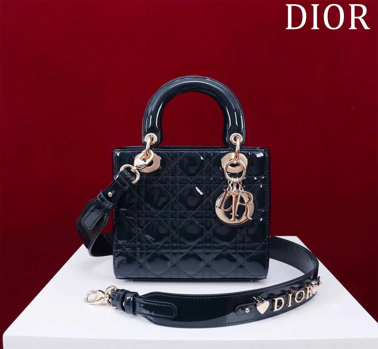 Dior Quilted Patent Leather Top Handle Bag with Adjustable Strap image 1
