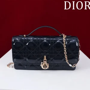 Dior Quilted Patent Top Handle Bag with Pearl Chain image 1