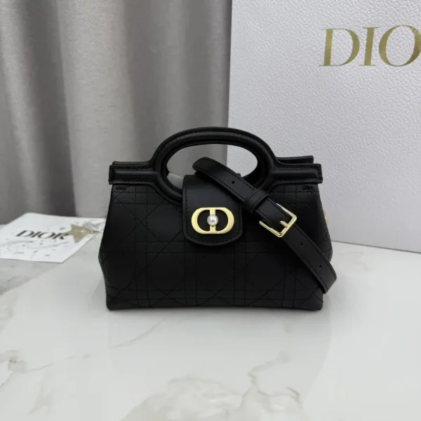 Dior Jolie Black Cannage Quilted Top Handle Bag image 1