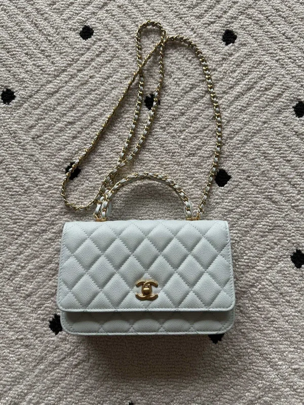 Chanel Light Blue Quilted Top Handle Bag image 1
