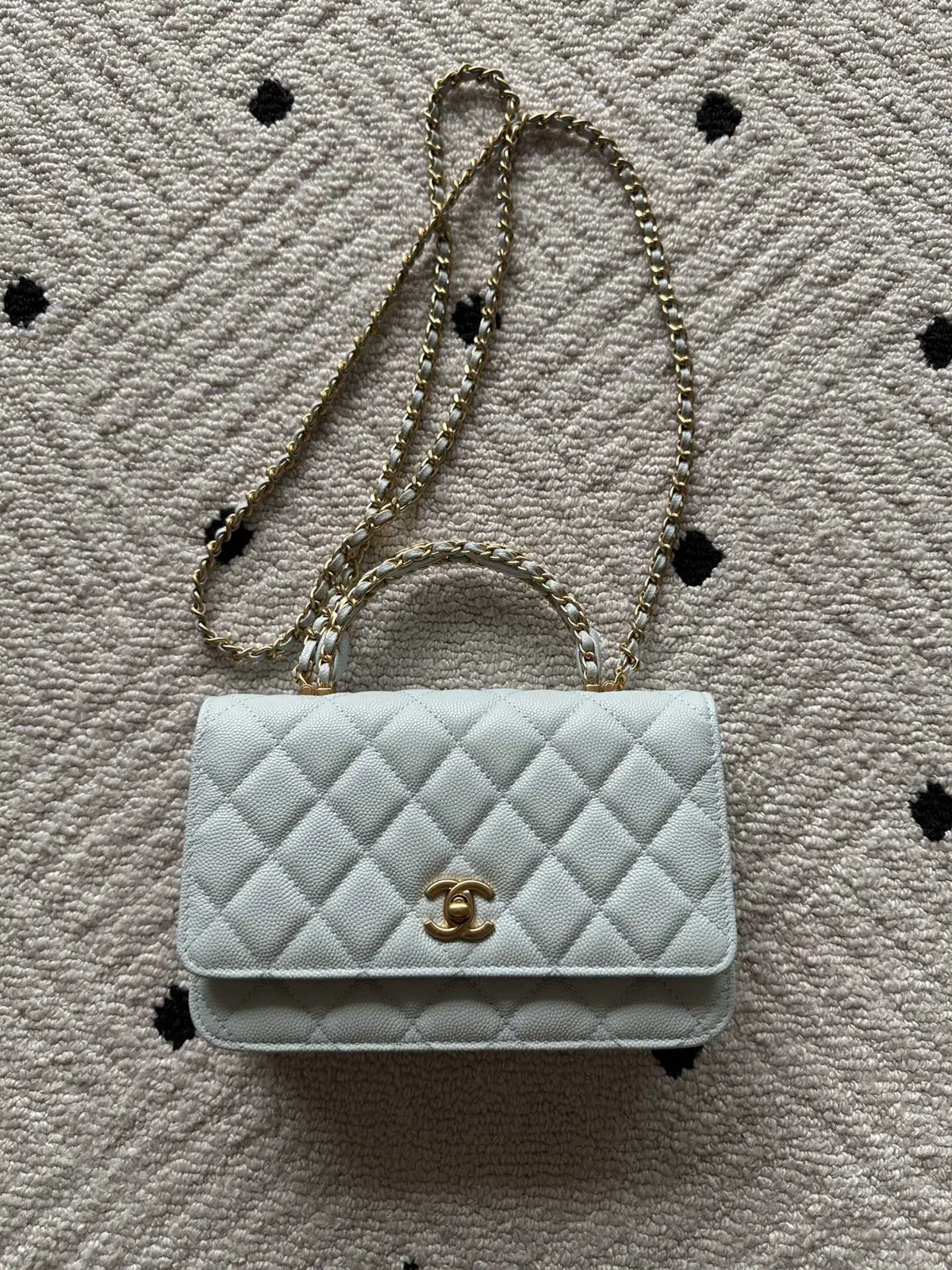 Chanel Light Blue Quilted Top Handle Bag image 1