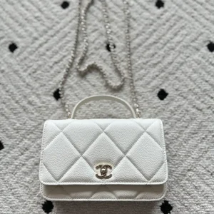 Chanel White Quilted Top Handle Bag with Chain Strap image 1