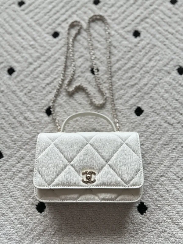 Chanel White Quilted Top Handle Bag with Chain Strap image 1