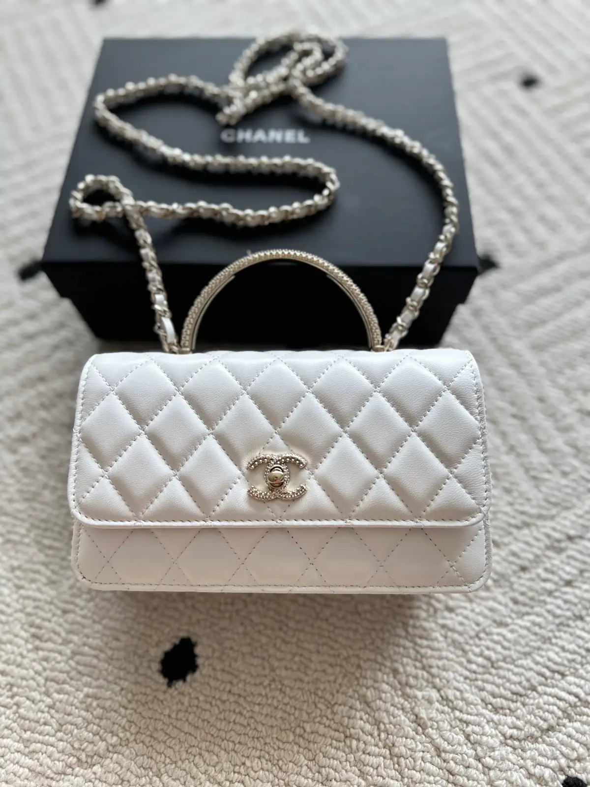 Chanel White Quilted Top Handle Bag image 1
