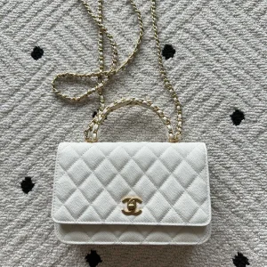 Chanel White Quilted Top Handle Bag with Chain Strap image 1