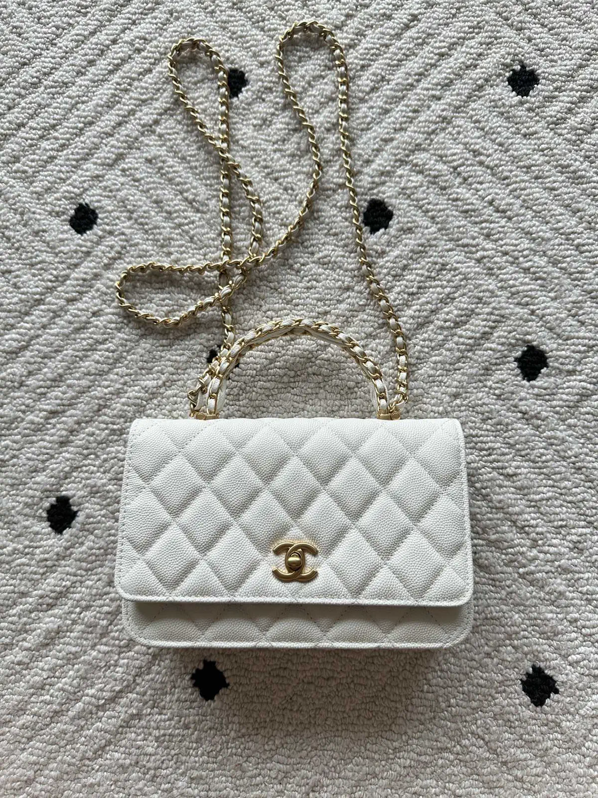 Chanel White Quilted Top Handle Bag with Chain Strap image 1