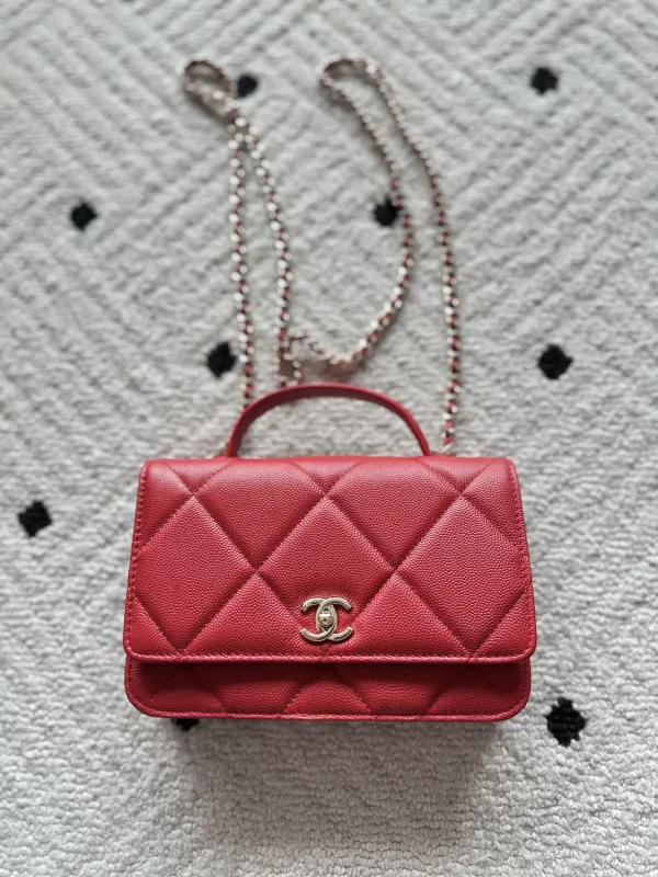 Chanel Red Quilted Top Handle Bag with Chain Strap image 1