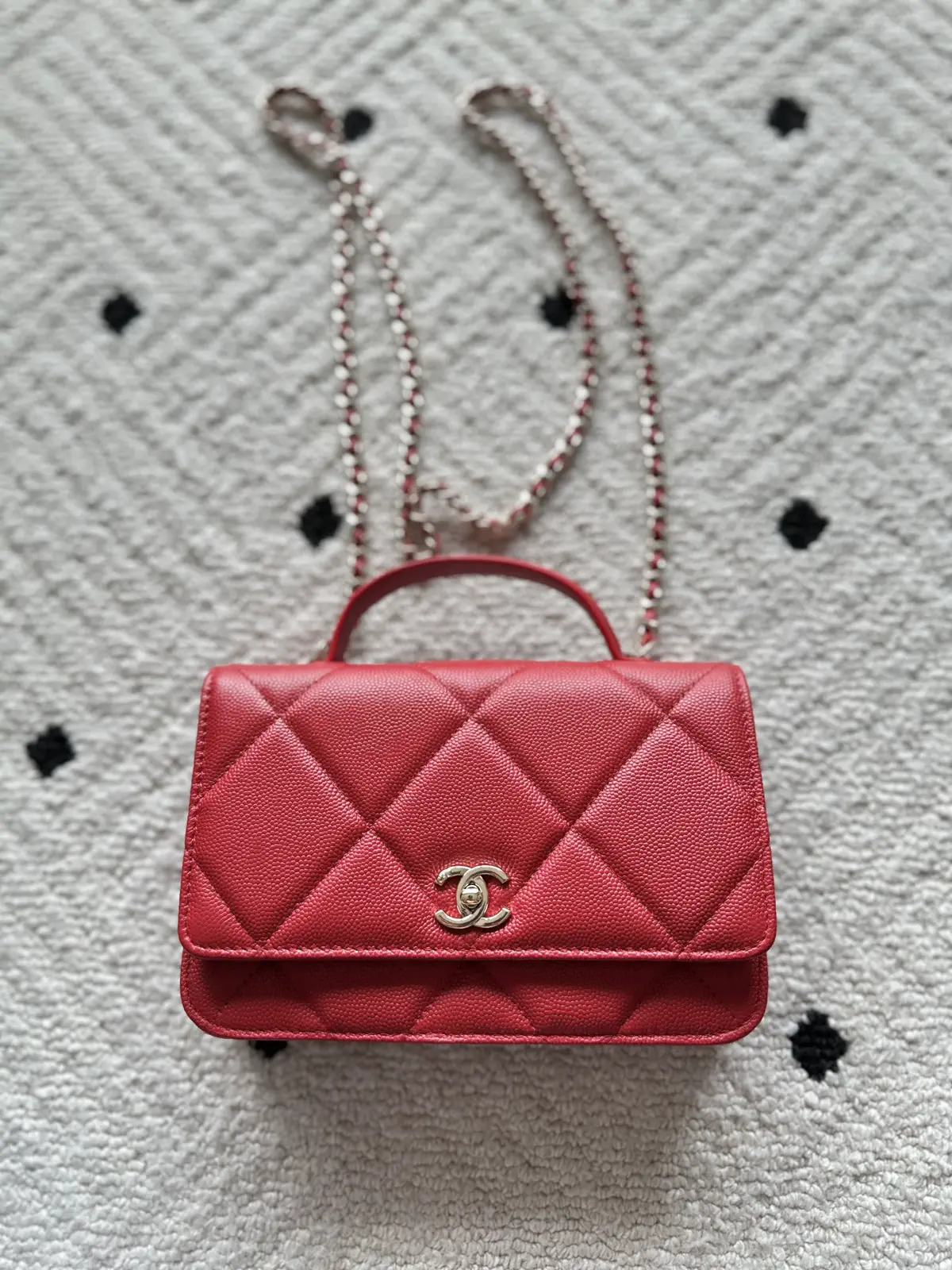 Chanel Red Quilted Top Handle Bag with Chain Strap image 1