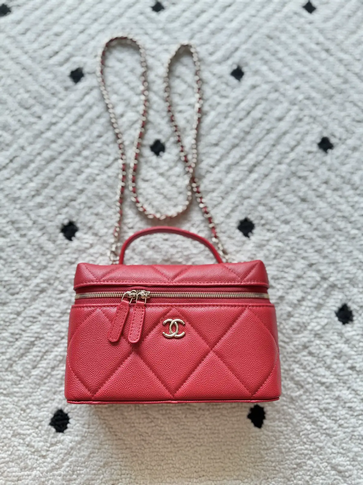 Chanel Red Quilted Top Handle Bag with Chain Strap image 1