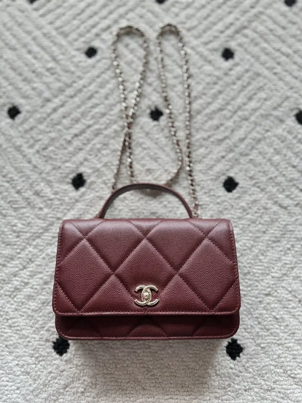 Chanel Burgundy Quilted Top Handle Bag with Chain Strap image 1