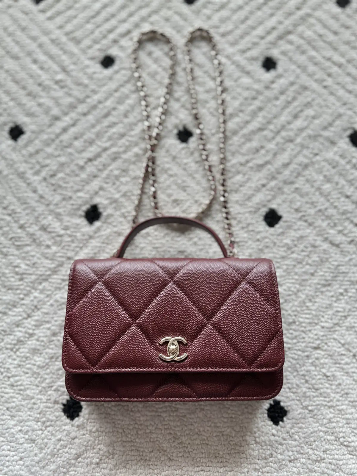 Chanel Burgundy Quilted Top Handle Bag with Chain Strap image 1