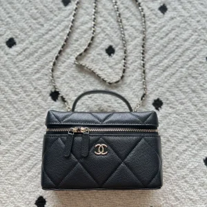 Chanel Black Quilted Top Handle Bag with Chain Strap image 1