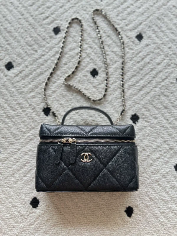 Chanel Black Quilted Top Handle Bag with Chain Strap image 1