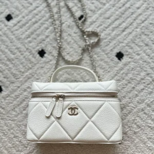 Chanel White Quilted Top Handle Bag with Chain Strap image 1