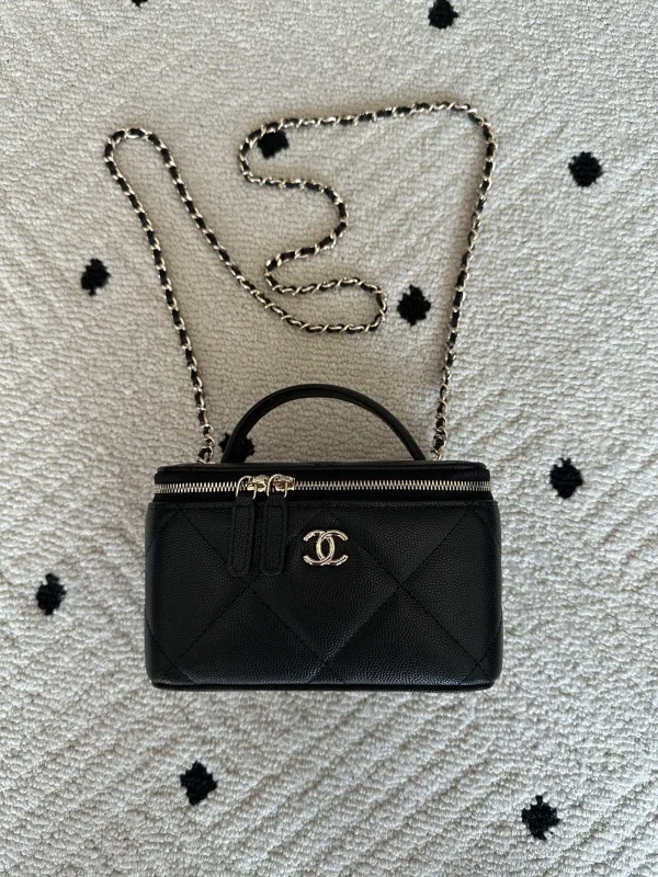 Chanel Black Quilted Vanity Case with Chain Strap image 1