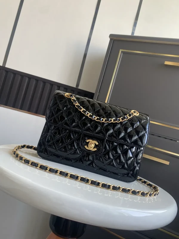 Chanel Black Quilted Patent Leather Shoulder Bag image 1