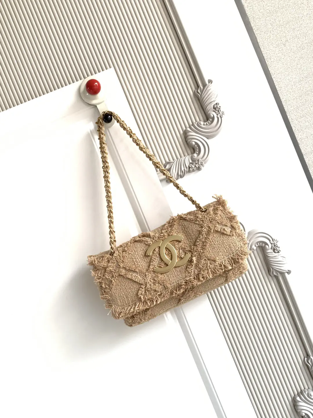 Chanel Beige Woven Fringe Shoulder Bag image 1