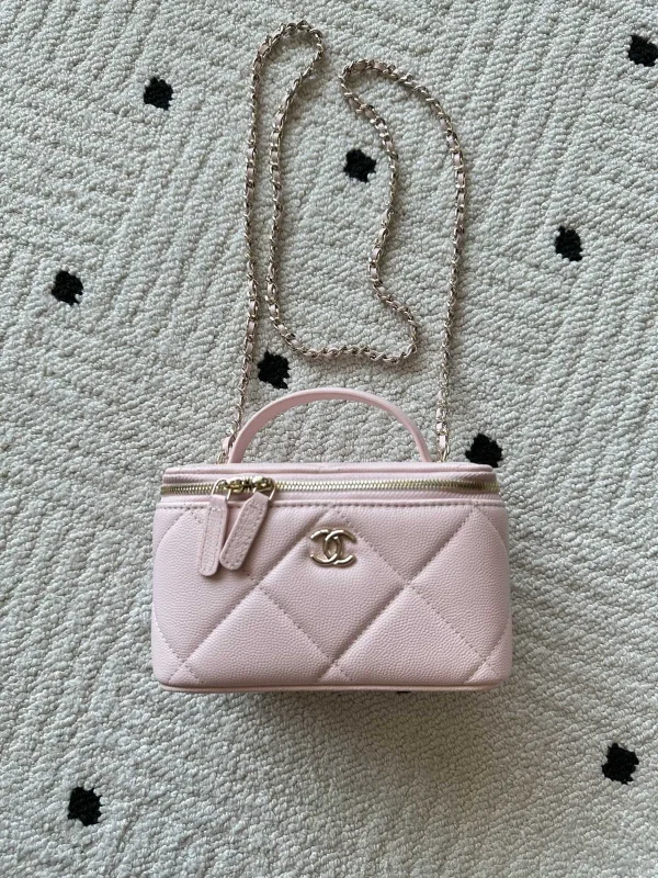 Chanel Light Pink Quilted Vanity Bag with Chain Strap image 1