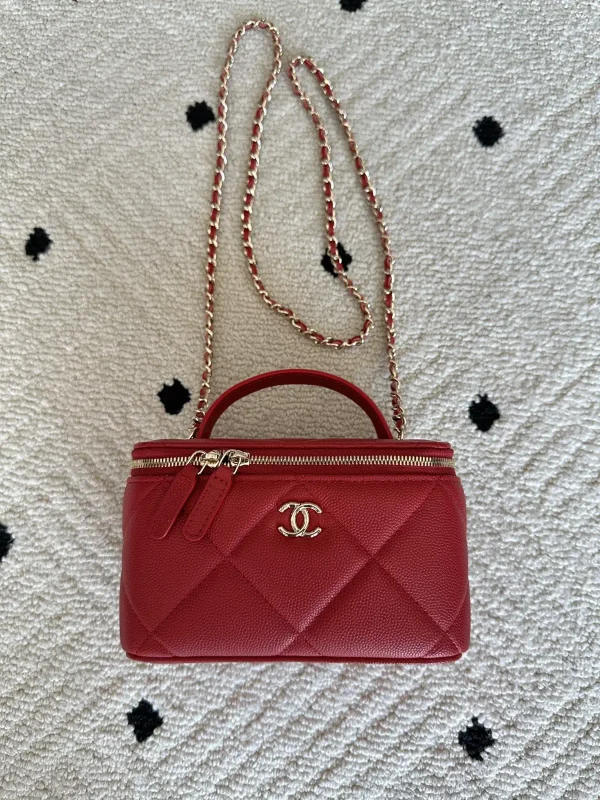 Chanel Red Quilted Top Handle Bag with Chain Strap image 1