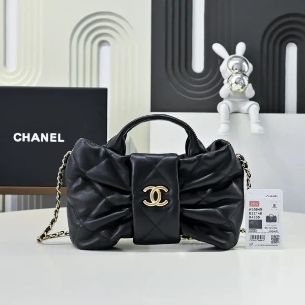Chanel Black Quilted Bow Top Handle Bag image 1