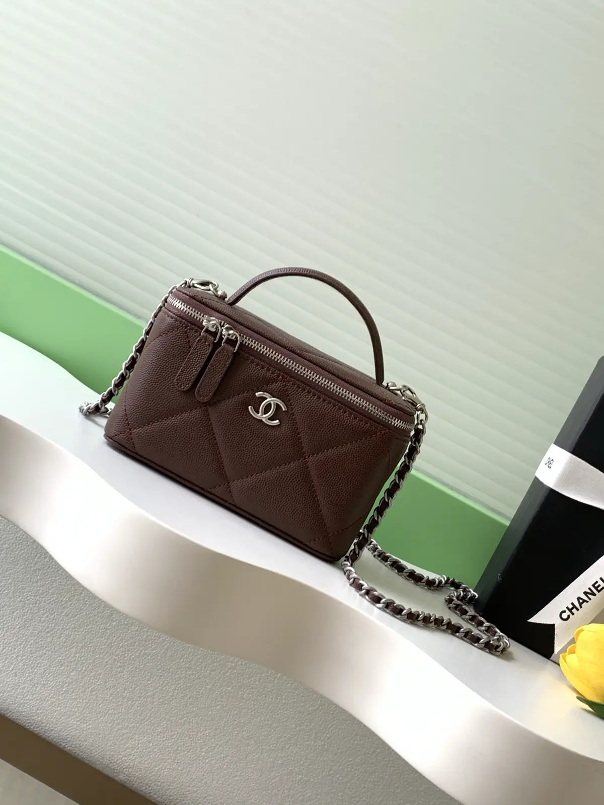 Chanel Quilted Box Bag with Top Handle and Chain Strap image 1