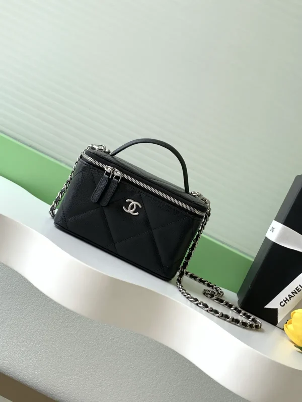 Chanel Black Quilted Box Bag with Top Handle and Chain Strap image 1