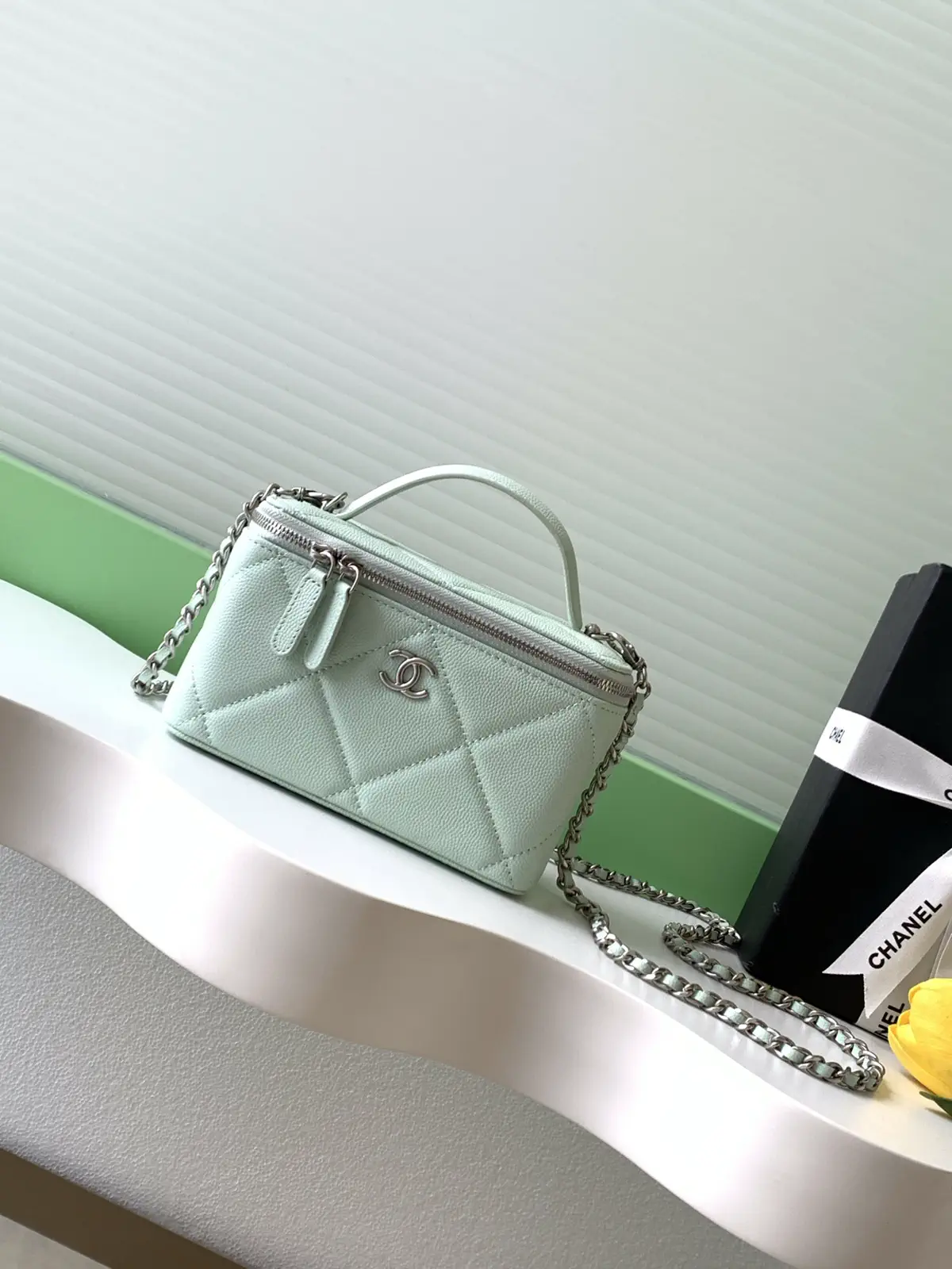 Chanel Quilted Box Bag with Top Handle and Chain Strap image 1