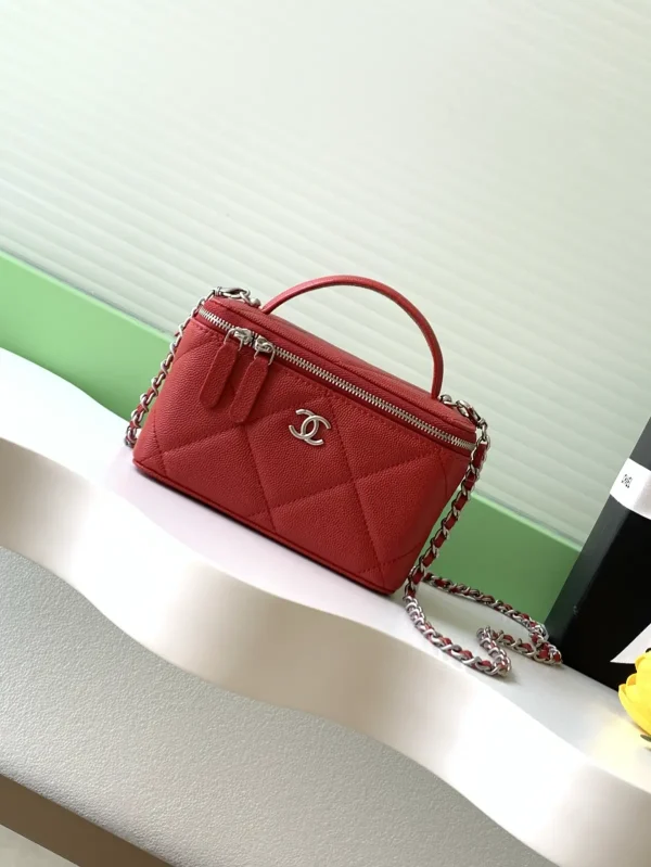 Chanel Red Quilted Box Bag with Top Handle and Chain Strap image 1
