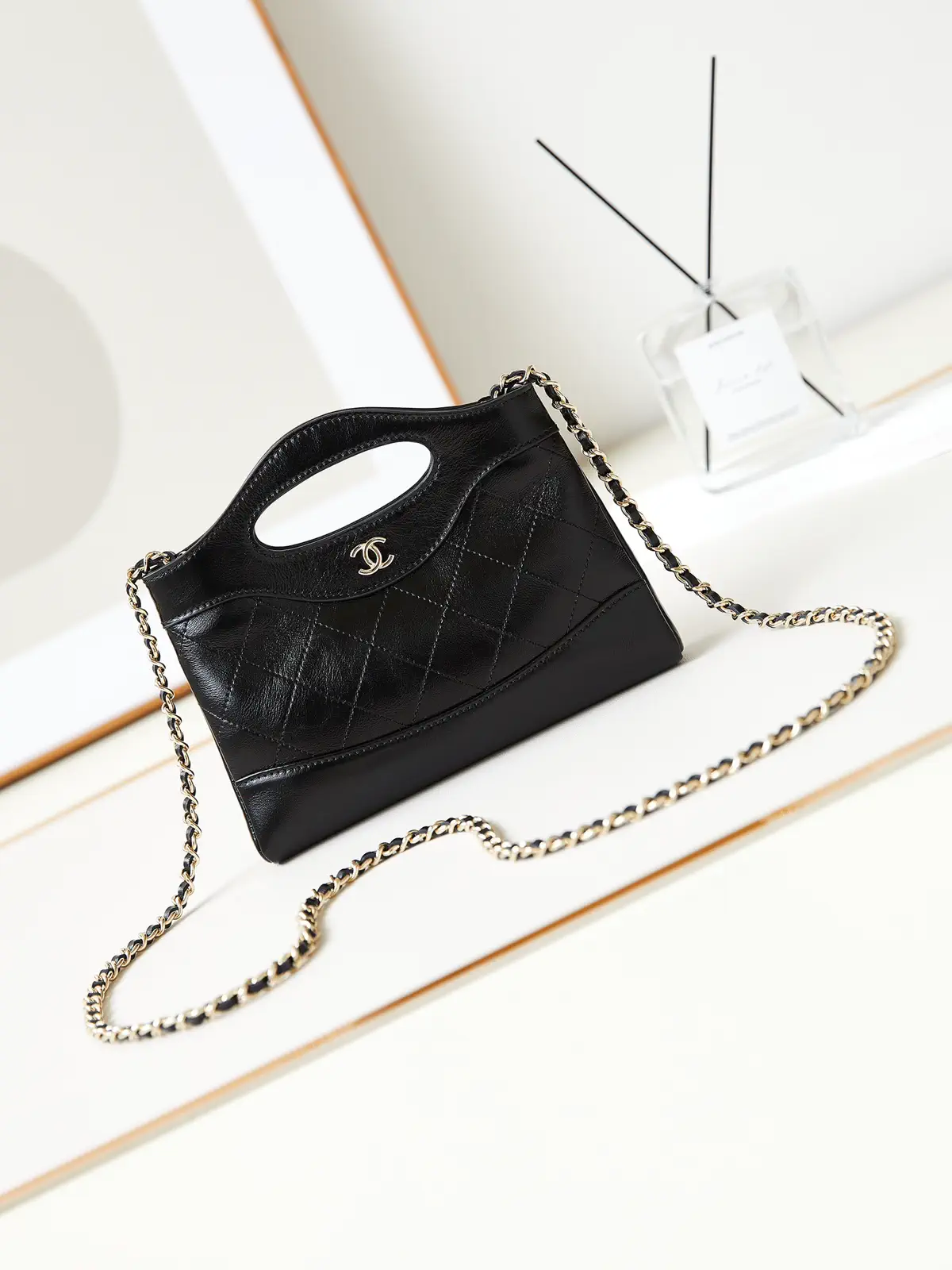 Chanel Black Quilted Top Handle Bag with Chain Strap image 1