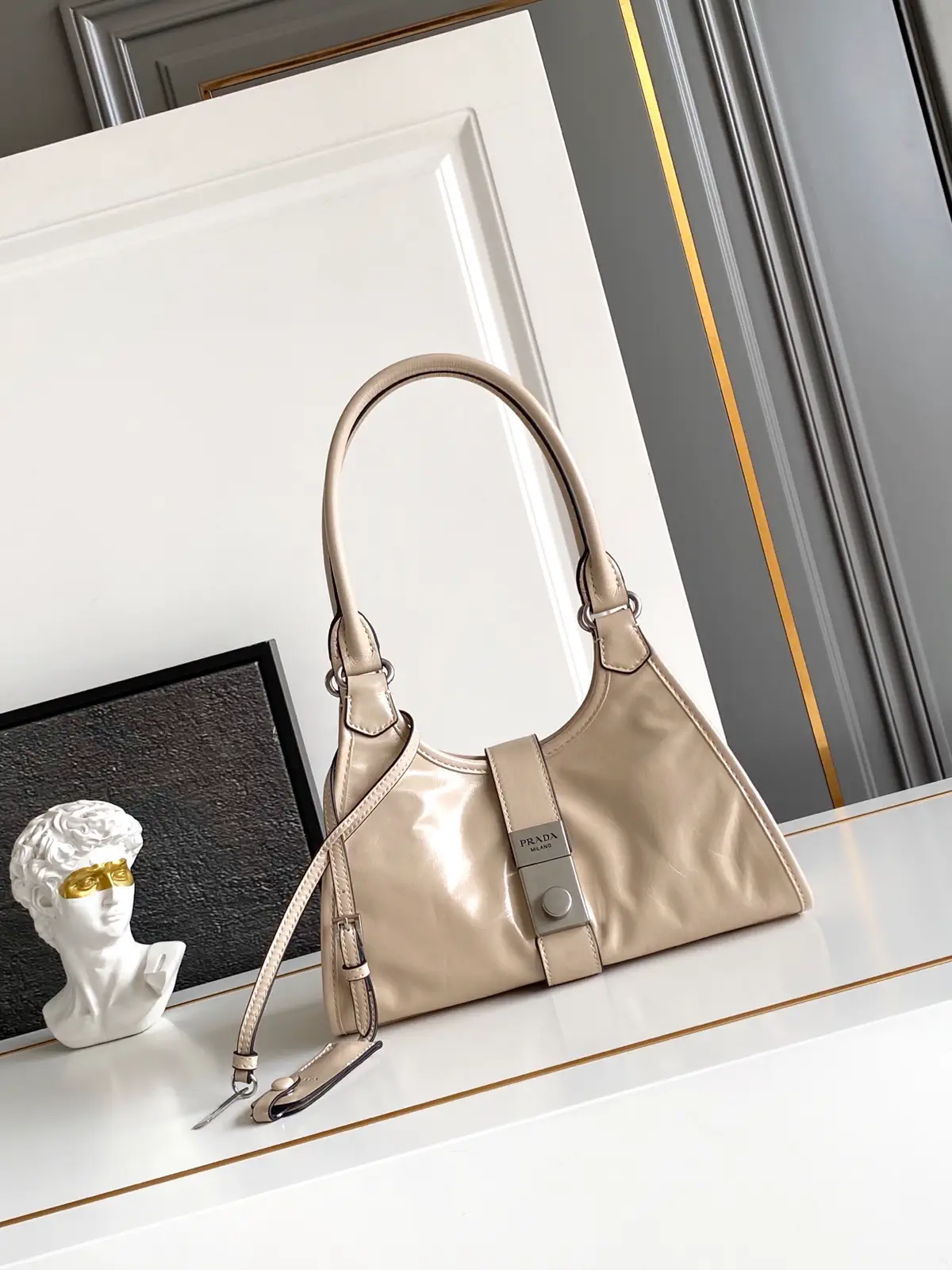 Prada Beige Mini Shoulder Bag with Buckle Closure image 1