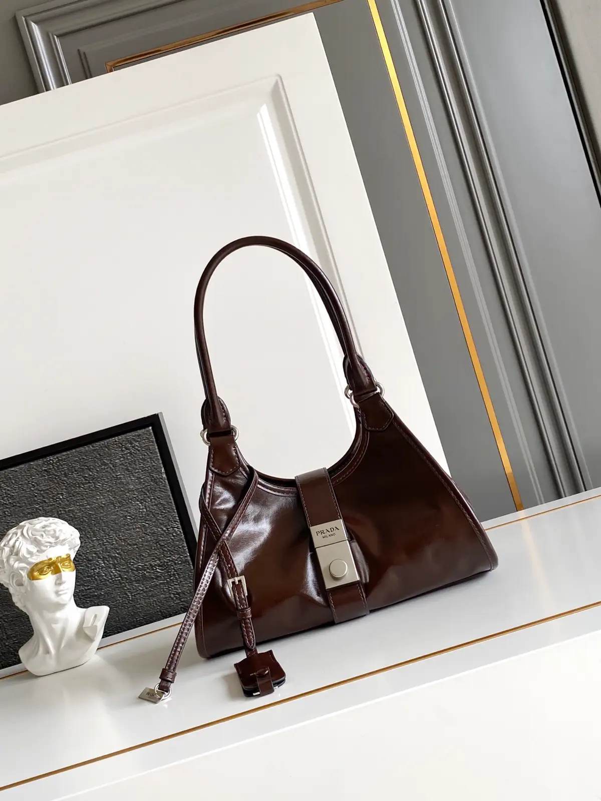 Prada Brown Buckle Detail Shoulder Bag image 1