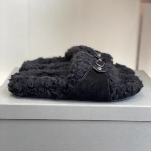 Furry Slide Slippers with Buckle Detail image 1