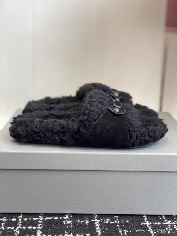 Furry Slide Slippers with Buckle Detail image 1