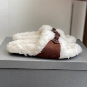 Furry Slide Slippers with Suede Strap image 1