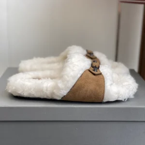 Furry Slide Slippers with Buckle Straps image 1