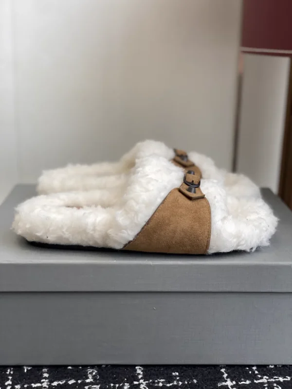 Furry Slide Slippers with Buckle Straps image 1
